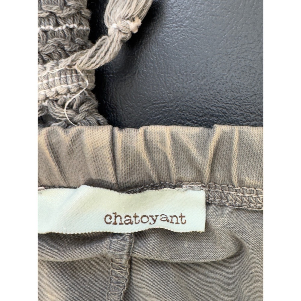 Chatoyant Flare Leg Pants Womens L Gray Tassel Trim Mineral Wash Boho Festival - Picture 4 of 10